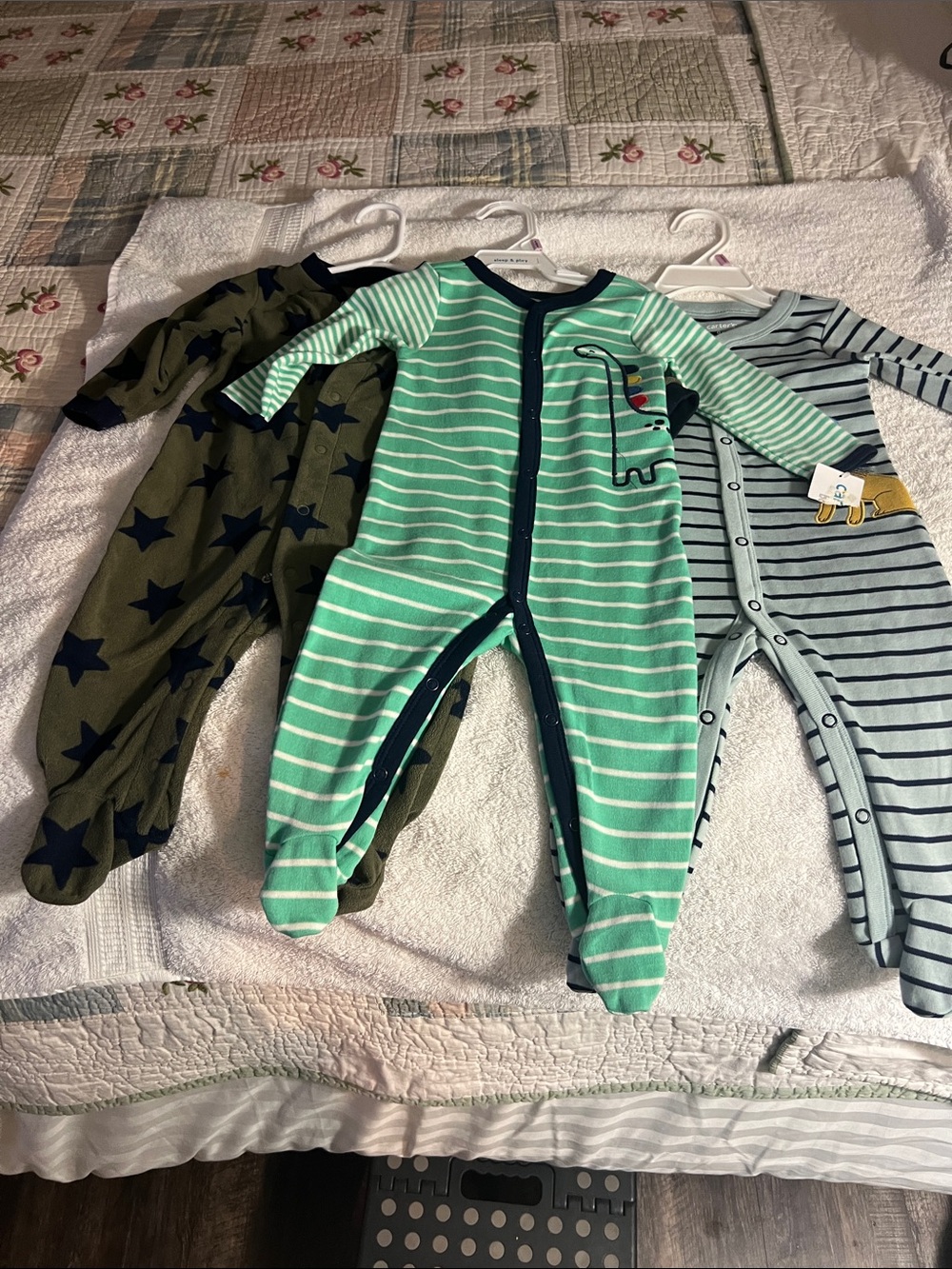 Carter's Green and Navy Striped Footed One-Piece with Dino